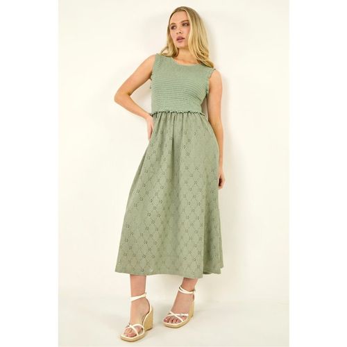 Roman Womens Petite Frill Shirred Midi Dress - Green