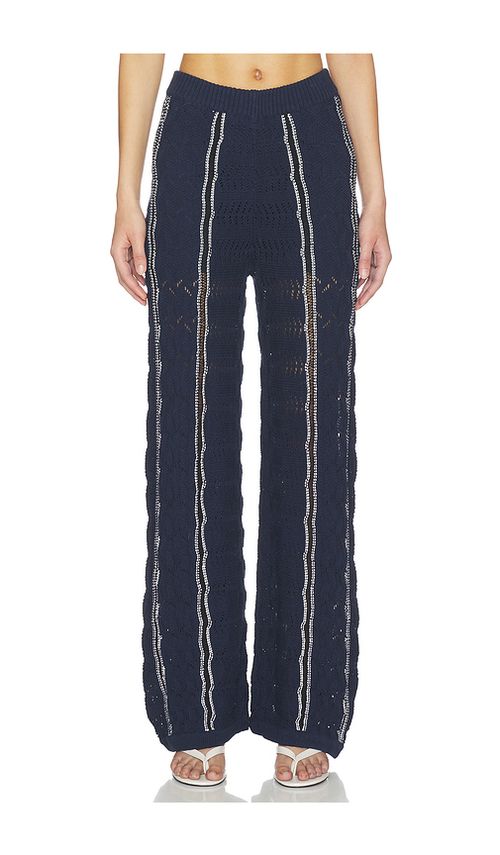 Central Park West Amber Novelty Stitch Sweater Pant in Navy. XS. Also in S, M