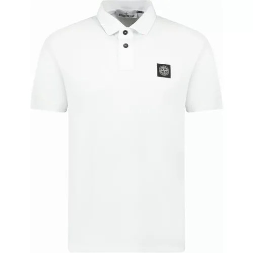 Stone Island Men's Compass Badge Polo T-Shirt Slim Fit White - Size: 44/Regular