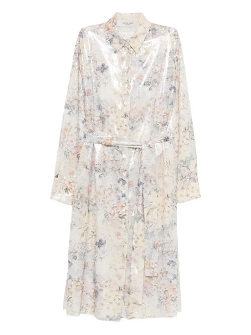 Sequin Floral Shirt Dress — Off-white