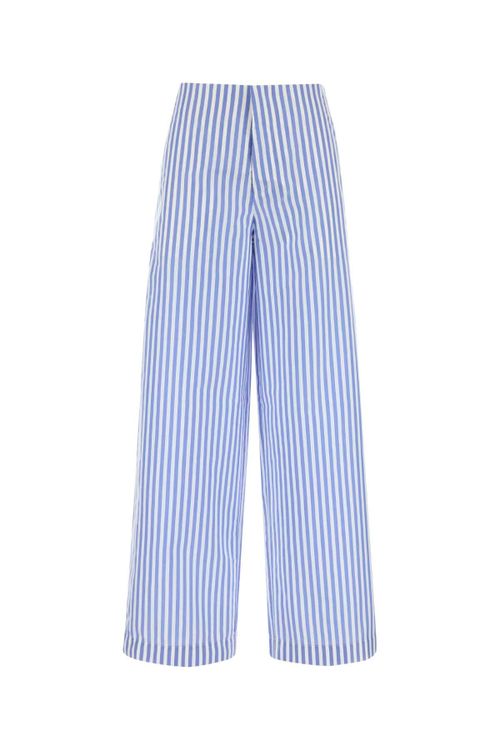 Striped Poplin Trousers — Blue