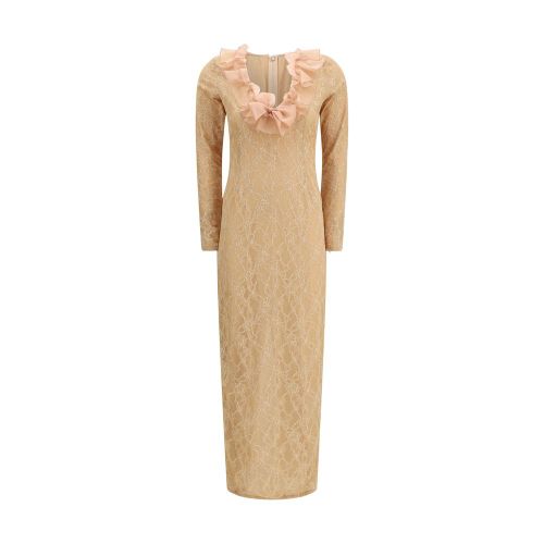 Organza Ruffle Lace Dress — Beige