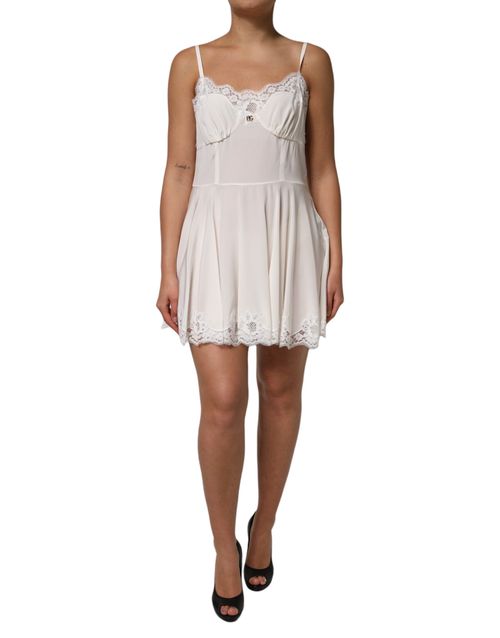 Lace-Trimmed Silk Slip Dress — White