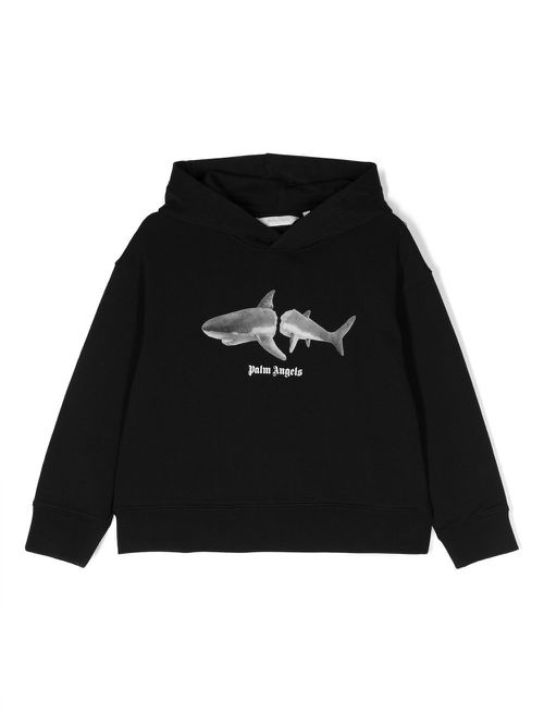 Shark-print cotton hoodie - Black