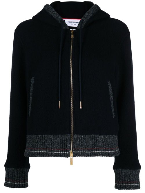 Hooded zip-up wool cardigan - Blue