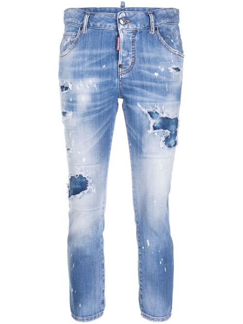 Distressed cropped jeans - Blue
