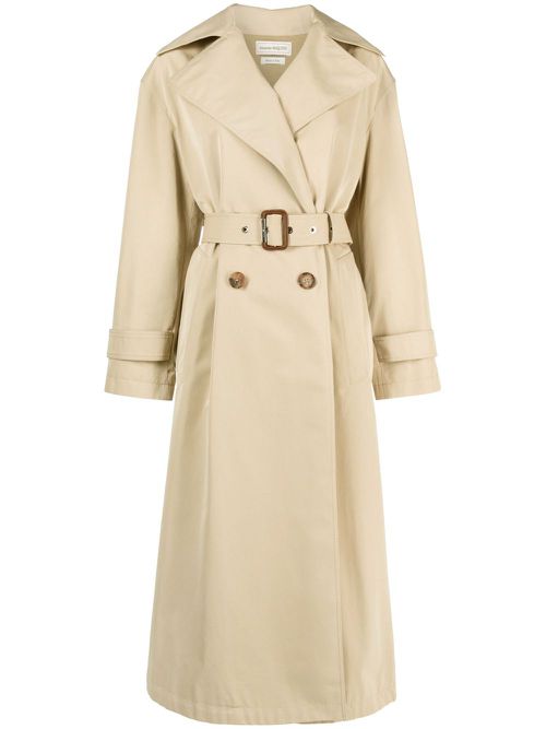 Cocoon-sleeved belted trench coat - Neutrals