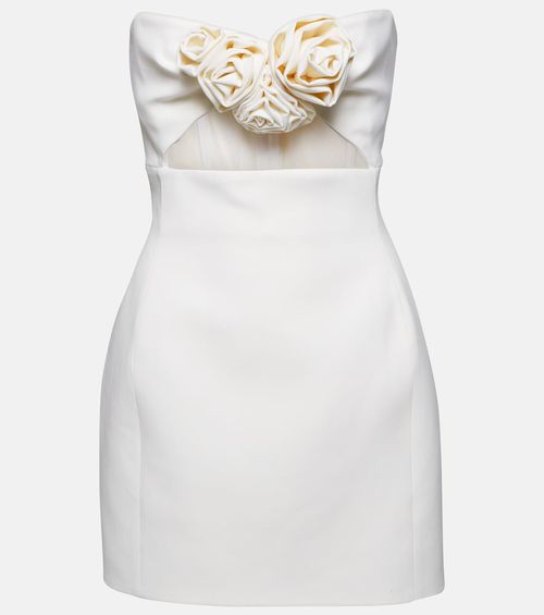 Floral-appliqué wool minidress
