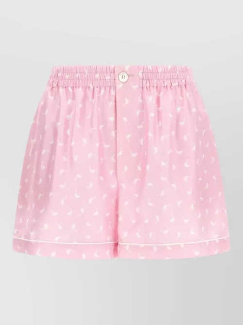 Moschino - pleated shorts bird print button detai