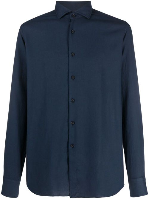 Cutaway-collar cotton shirt - Blue