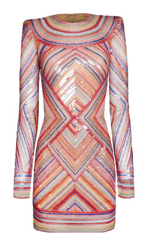 Beaded Striped Illusion Dress