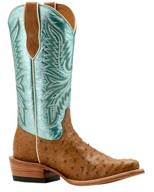 ARIAT Women's Futurity Revival Exotic Ostrich Western Boot Square Toe Tan