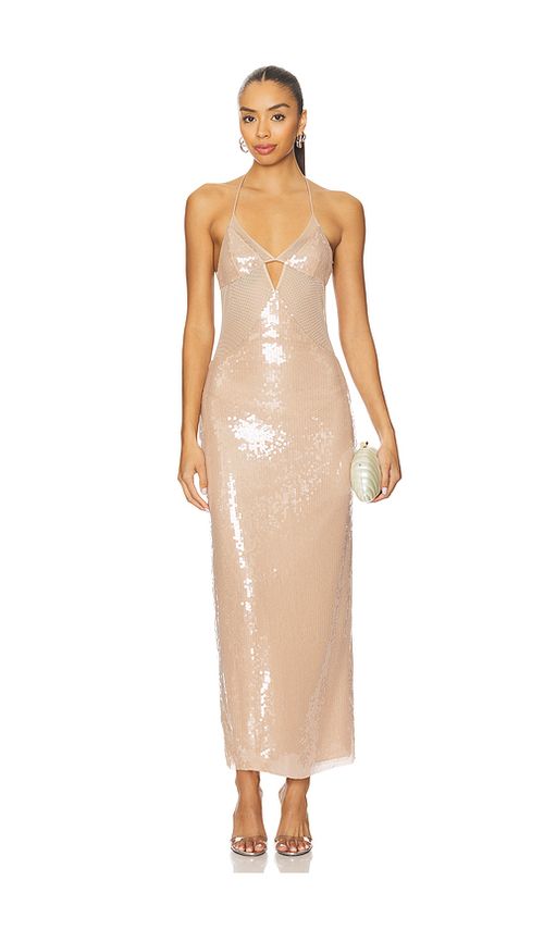 Ceren Ocak Sequin Cut-Out Dress in Nude. XS also in S
