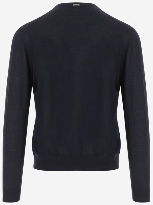 Virgin Wool and Silk Crew Neck Sweater — Navy