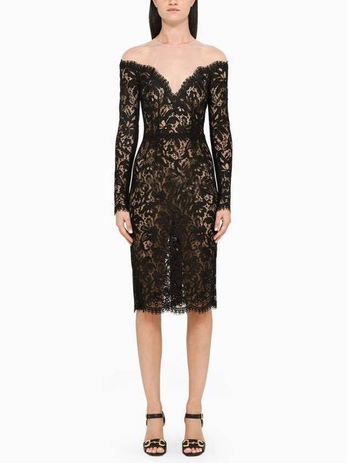 Lace-detail mini dress - Black
