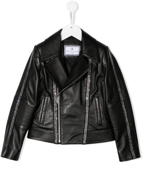 Logo zipped biker jacket - Black