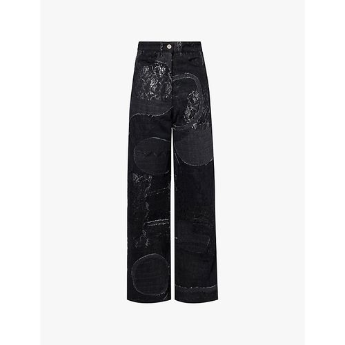 Womens Coal Contrast-panel Straight-leg Mid-rise Jeans 28