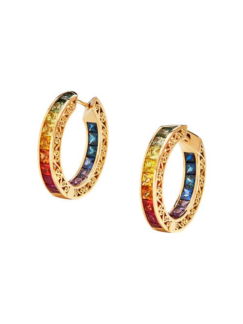 Multi-gem hoop earrings - Gold