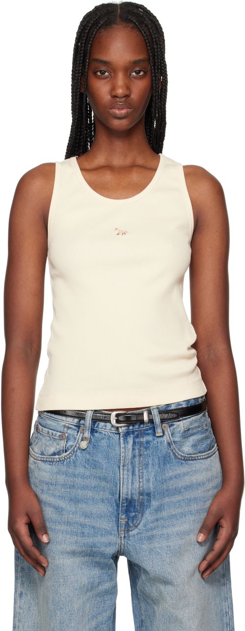 Maisonkitsune | Maison Kitsuné Beige Baby Fox Patch Ribbed Tank