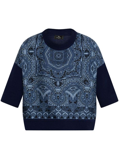 Paisley-print knit top - Blue