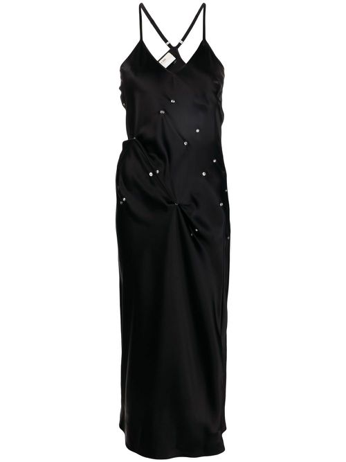 Embellished gathered-detail slip dress - Black