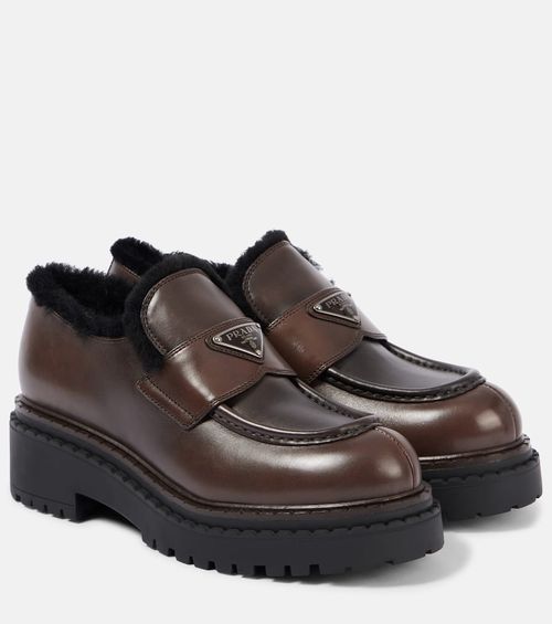 Shearling-lined brushed leather loafers