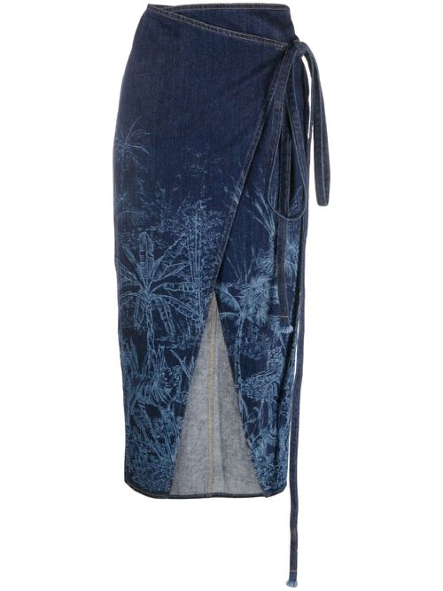 Jungle Toile de Jouy denim skirt - Blue