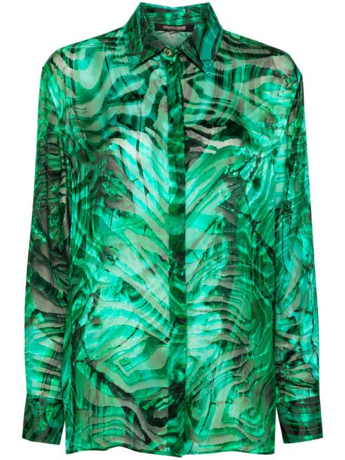 Abstract-print devoré shirt - Green