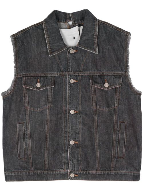 Raw-cut detail cotton denim vest - Grey