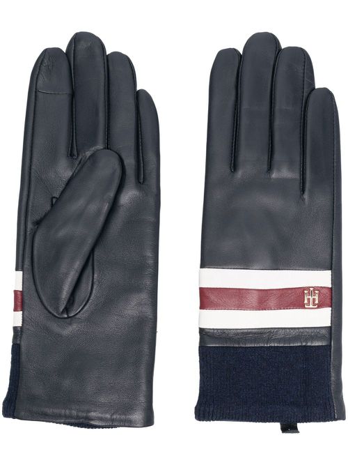 Logo-plaque leather gloves - Blue