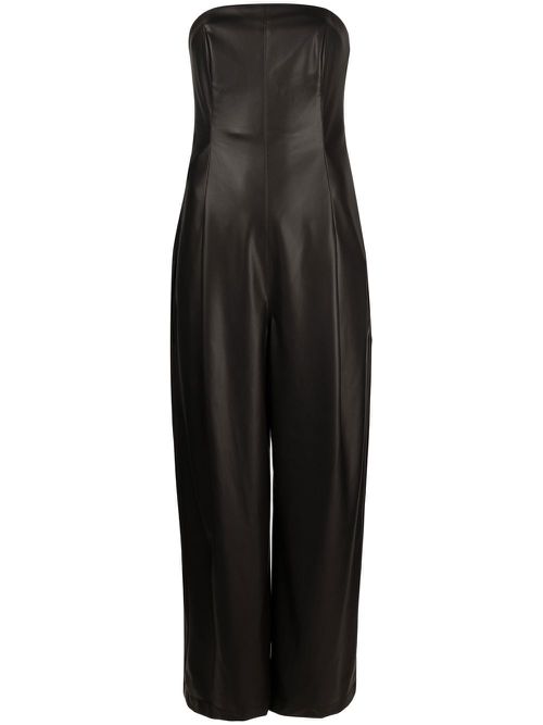 Strapless wide-leg faux-leather jumpsuit - Black