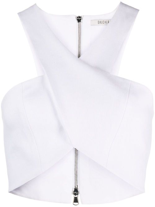 Crossed cotton-linen blend top - White