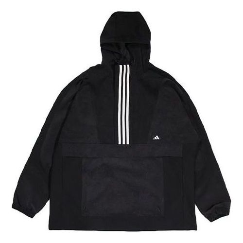 Half-zipped Hooded Windproof Sports Woven Jacket Men's Black