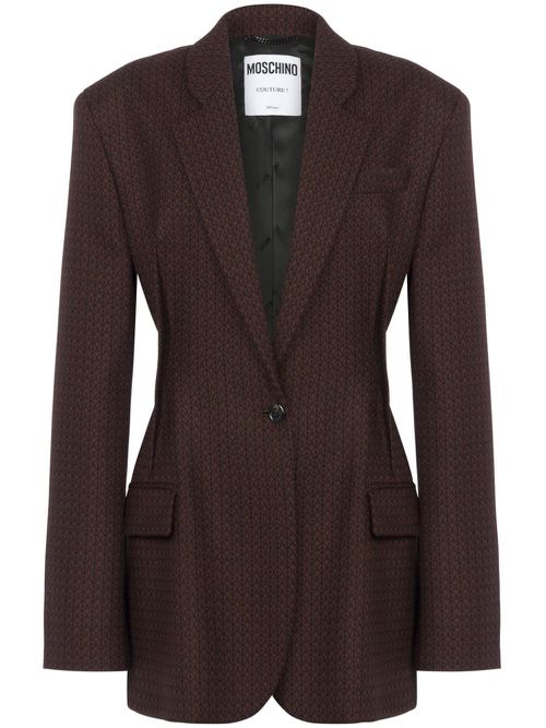 Logo print virgin wool blazer - Brown