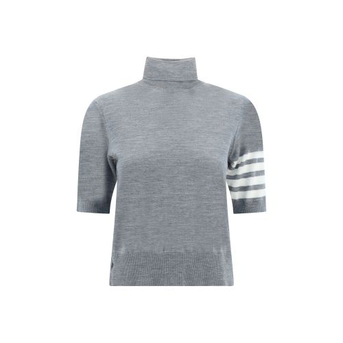 Virgin Wool with Striped Sleeves Turtleneck Sweater — Gray