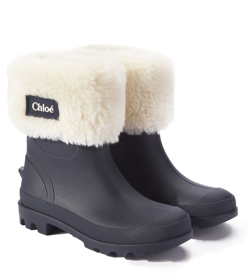 Chloé Kids Wellies faux shearling-trimmed boots