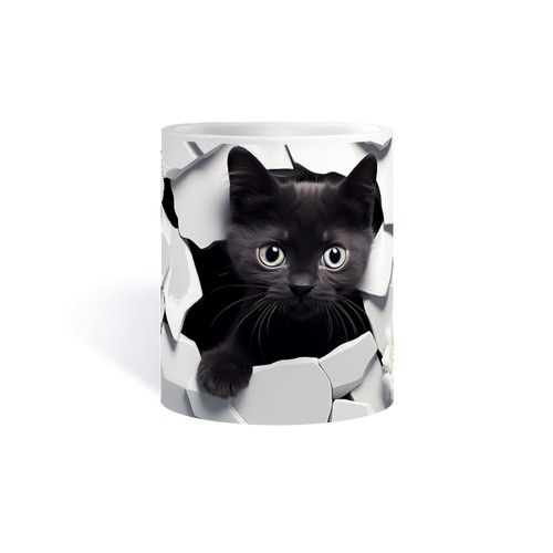 Black cat coming out of a wall 3d kitte