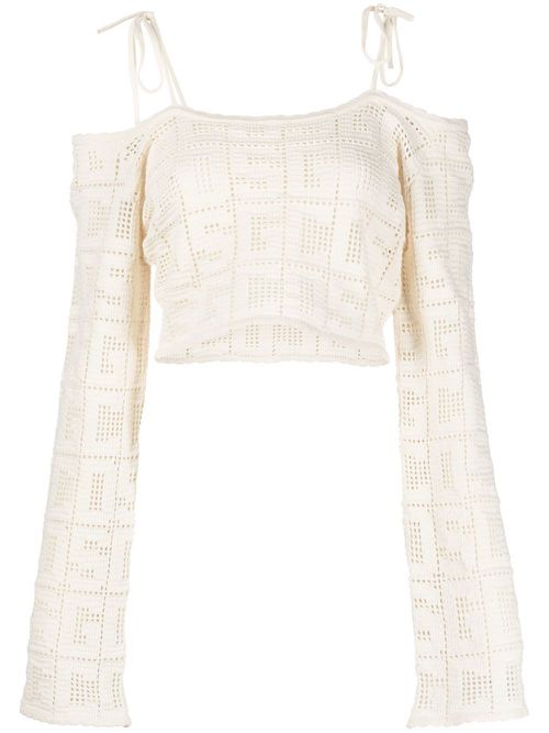 Crochet-knit logo crop top - White