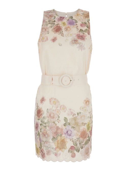 Dress flower Print Beige With Floral Print In Linen Women