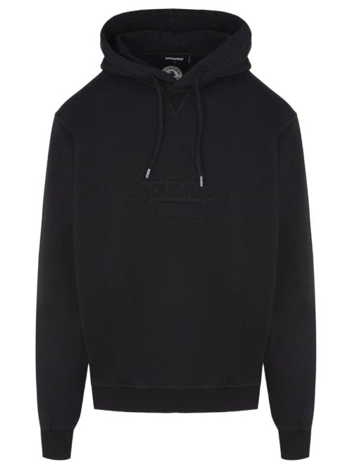 Dsquared2 Cool Fit Embossed Maple Leaf Logo Black Hoodie - Black