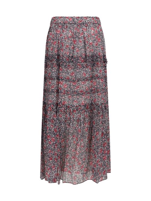 Tiered Ruffled Floral Skirt — Crushed Berry