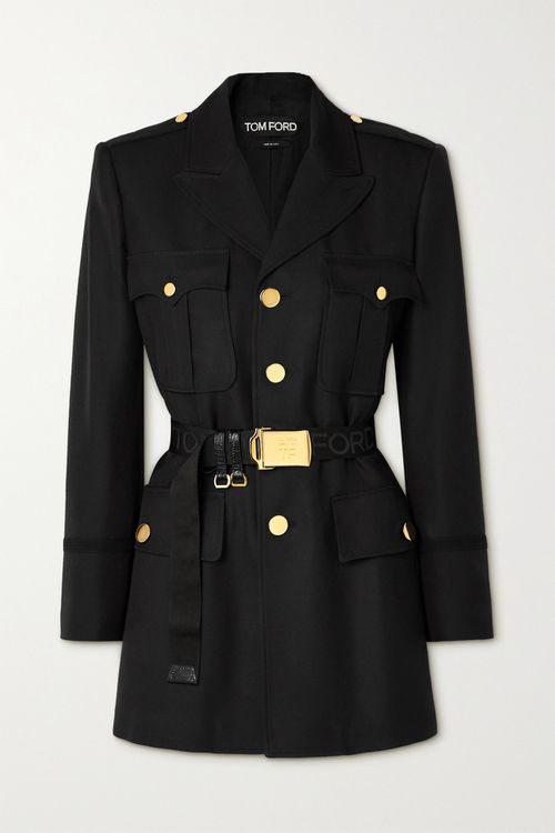 Belted Wool-blend Twill Jacket - Black - IT38