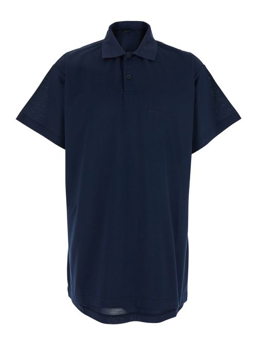 Blue Polo Shirt With Embroidered Logo On The Front In Tone On Tone Cotton Piquet Man