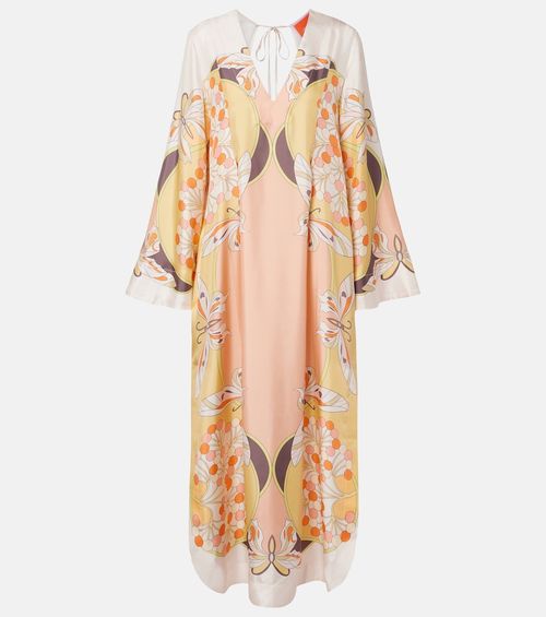 Twin Flame printed silk twill maxi dress