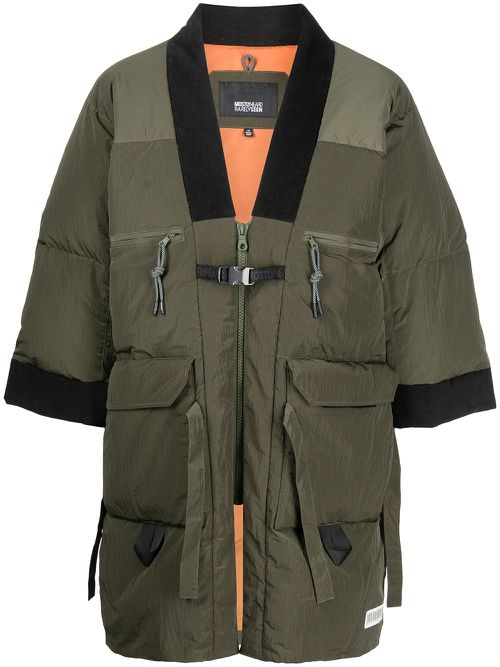 Colour-block panelled padded coat - Green