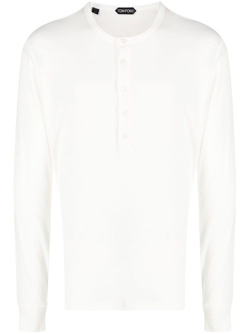 Buttoned-up long-sleeved T-shirt - White