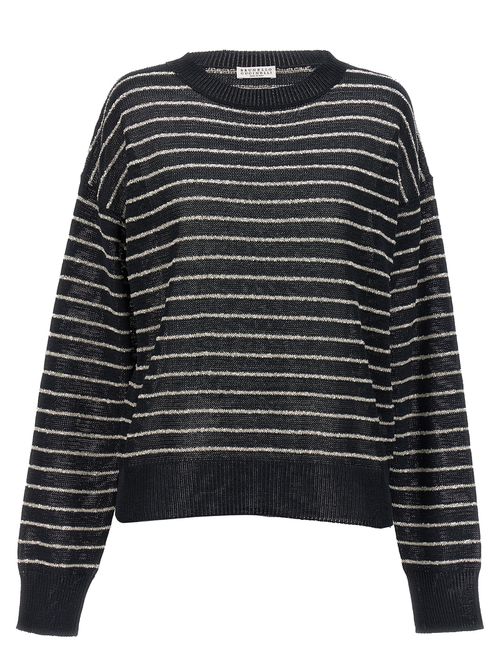 -Sequin Striped Sweater Maglioni Blu-Donna
