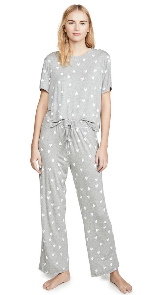 All American PJ Set Heather Grey Hearts
