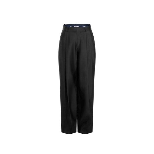 Silk Wool-Blend Flared Trousers — Black
