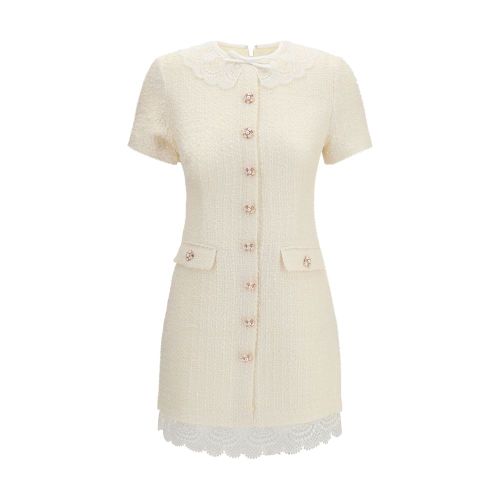 Bouclé Lace Mini Dress Dress — Beige
